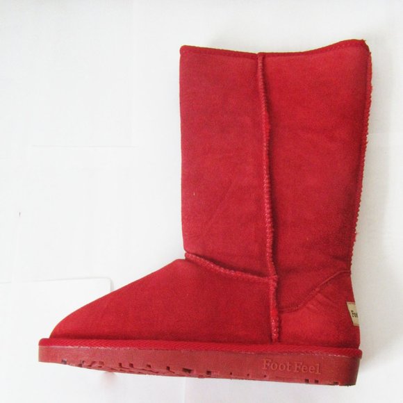 Defective Women TPR Sole Winter Medium Boots Suede Upper in Red SZ7 - Picture 2 of 5